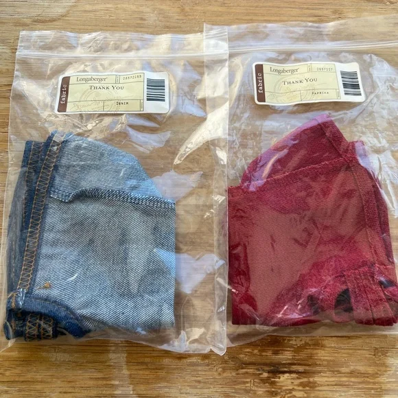 NWT Longaberger Thank You Basket Fabric Liners- Set Of 2- Denim and Paprika - Picture 1 of 8